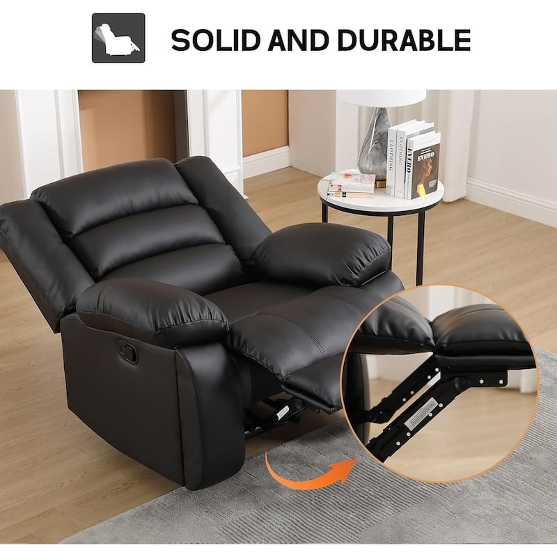 Faux Leather Manual Reclining Sofa with 2 Concealed Cup Holders, Overstuffed Armrest 3 Seat Recliner Couch for Living Room