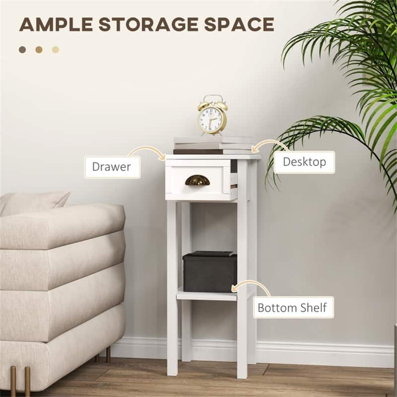 Lightweight and Stylish Bedroom Side Table with Storage Drawer and Bottom Shelf Ideal for Small Spaces