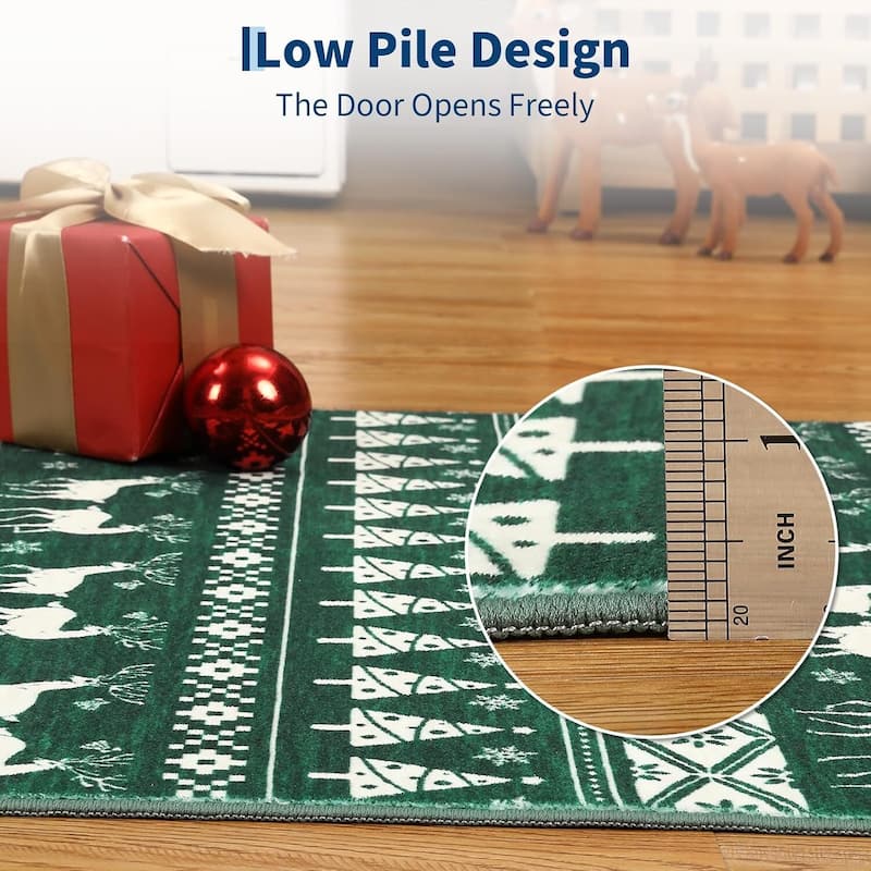 Snowflake Christmas Holiday Decorative Area Rug, for Bedroom Living Room, Green