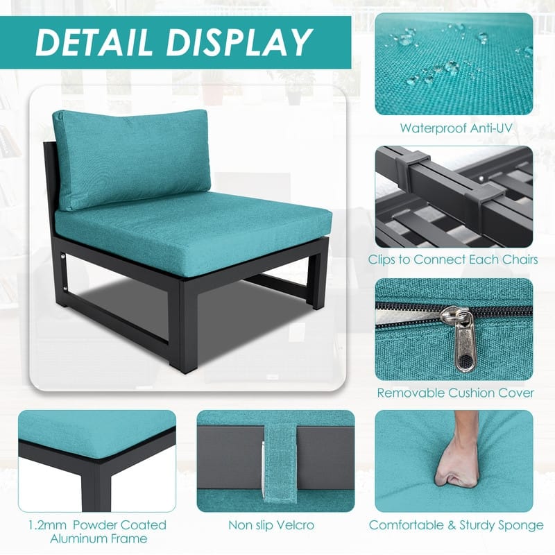 FINCATI Aluminum Outdoor Patio Furniture Conversation Sectional Sofa Set