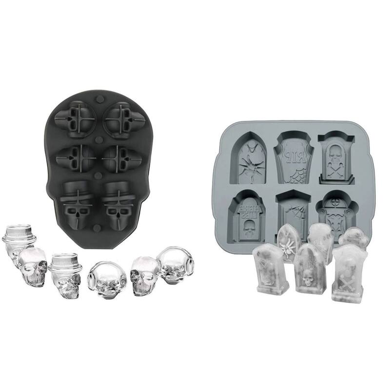 Spooky Halloween Ice Tray Molds - Tombstones & Skulls - Spooky, 2 Pack
