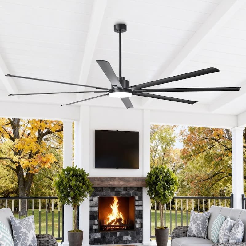 Vaczon 100" Industrial Black Aluminum Extra Larger HVLS Ceiling Fan with Light and Remote