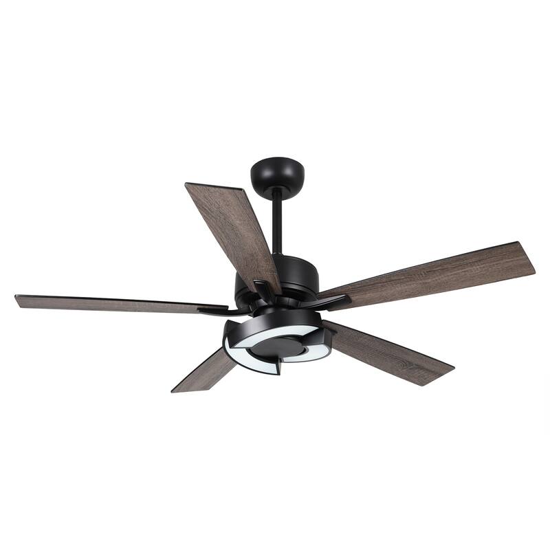 52" Black Wooden 5-Blade Dimmable Modern Ceiling Fan with Light and Remote