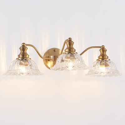 24 Inch 3-Light Vintage Bathroom Wall Sconce, Metal and Glass Lampshade Vanity Light Fixture