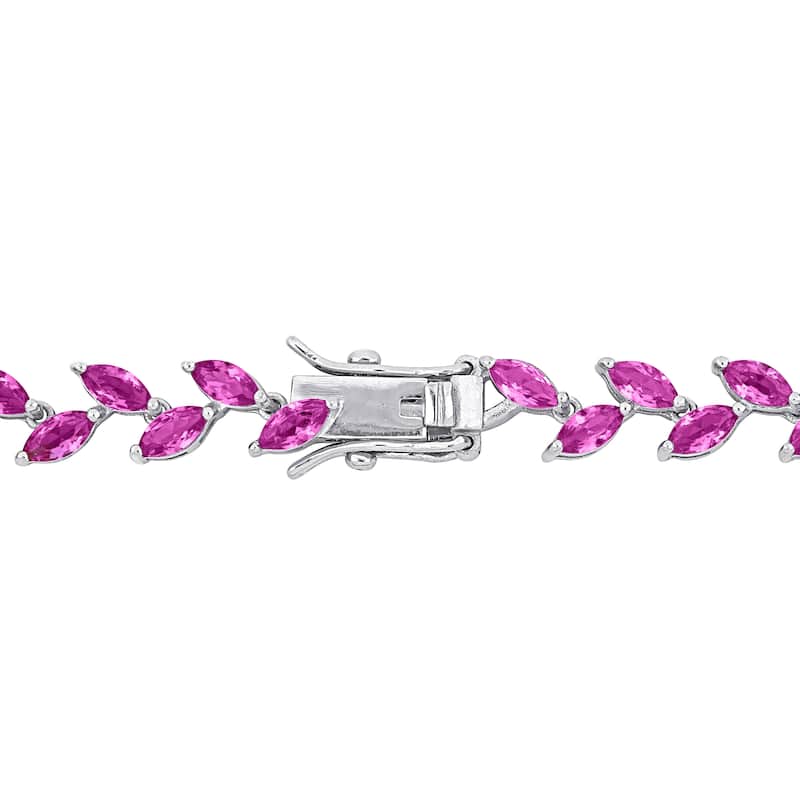 Miadora 12ct TGW Created Pink Sapphire Bracelet in Sterling Silver
