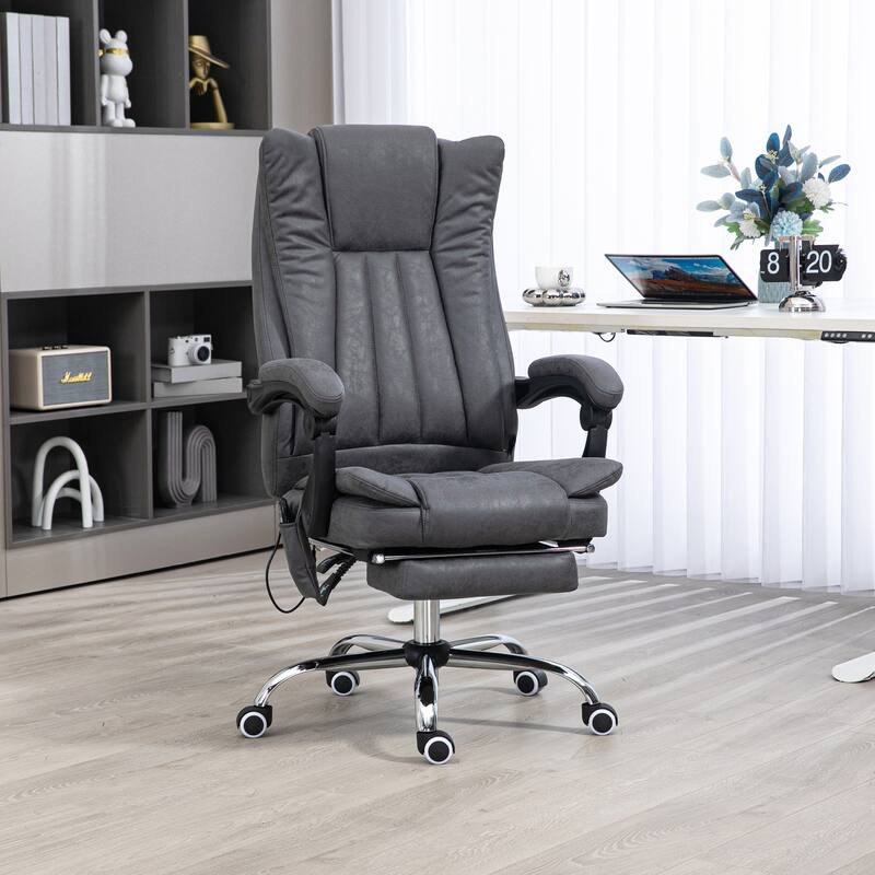 Microfiber Office Chair, High Back Computer Chair with 6 Point Massage, Heat, Adjustable Height and Retractable Footrest