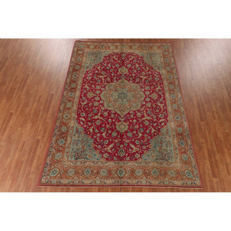 Tabriz Persian Vintage Rug Hand-Knotted Wool Carpet - 7'11"x 11'1"