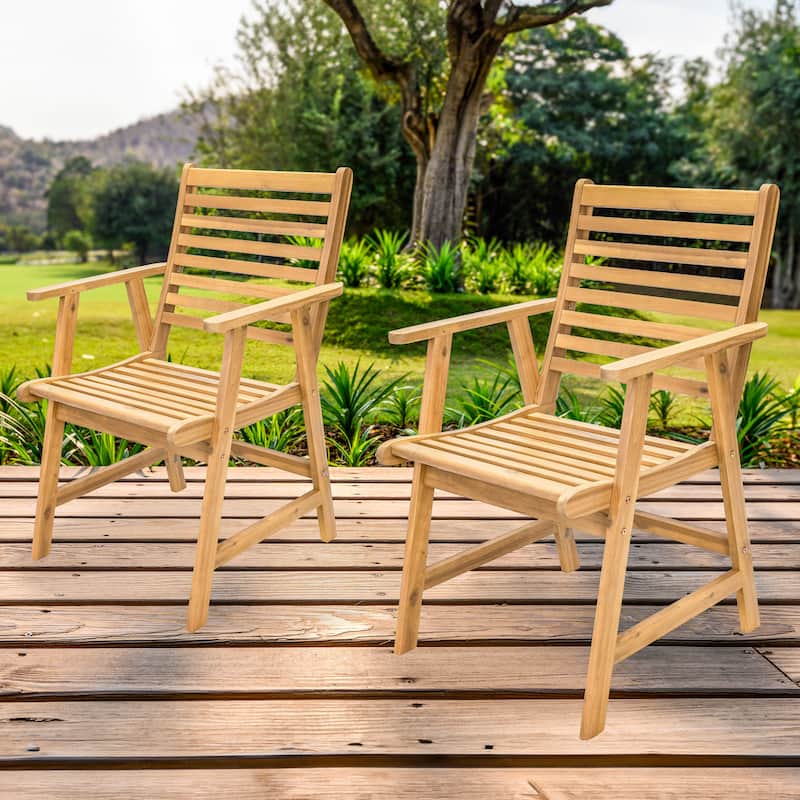 Sunnydaze Hatteras Acacia Wood Outdoor Dining Chairs with Arms - Set of 2