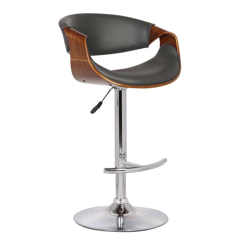 Grey Fabric Adjustable Height Bar Chair with Arms and Chrome Wood Frame - 21” x 21” x 43” (D x W x H) - Grey-Silver