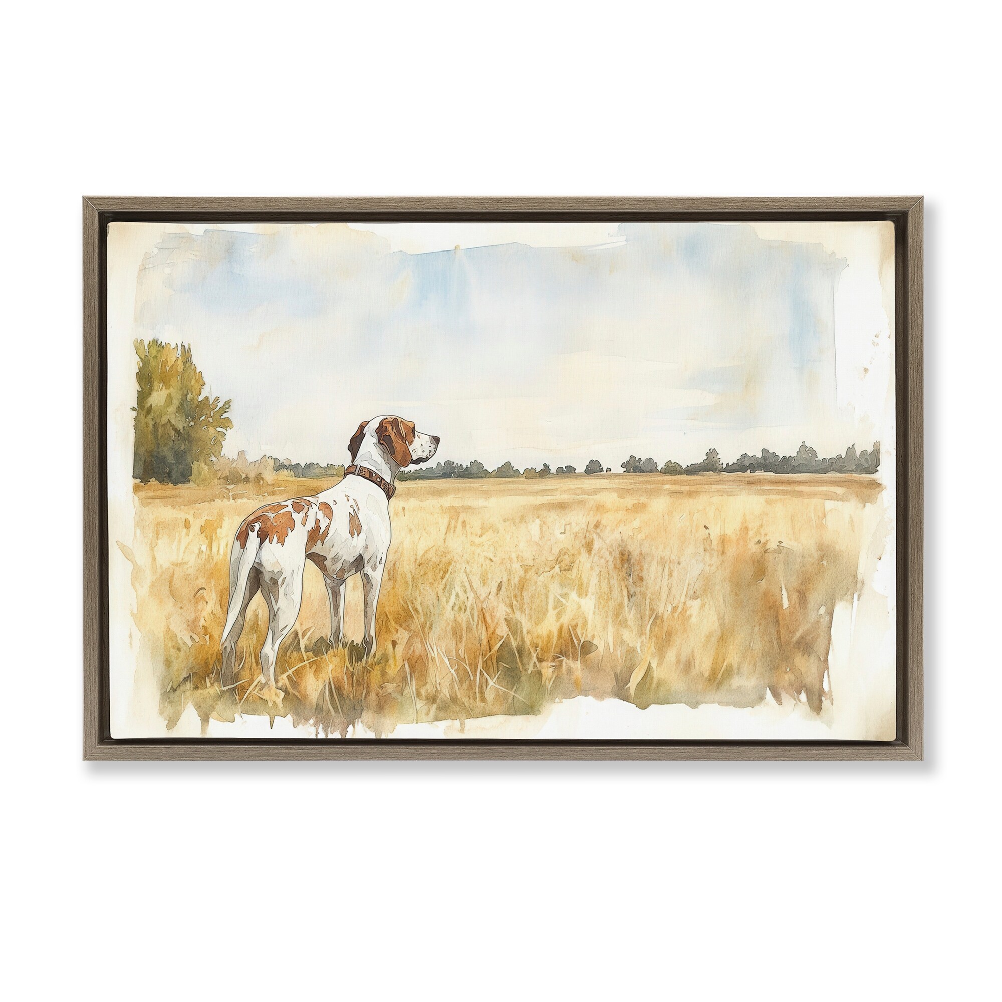 Stupell Bird Dog in Open Meadow Framed Floater Canvas Wall Art Design By Petal Prints Design