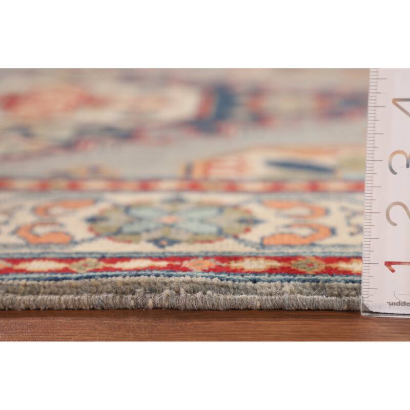 Kazak Oriental Accent Rug Handmade Gray Geometric Wool Carpet - 3'7"x 4'10"