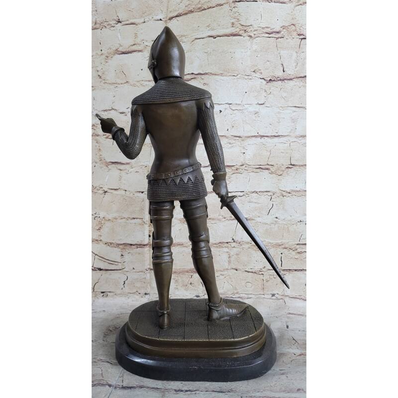 Bronze Sculpture Statue Figure Of Medieval Warrior Knight In Full Plate Mail Armor