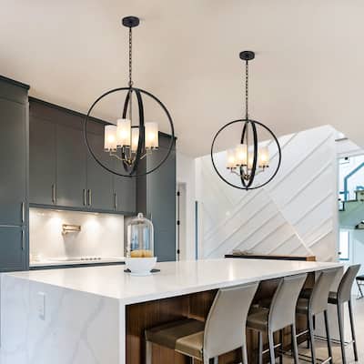 Modern Farmhouse Large 4-light Globe Chandelier Black Gold Dimmable Island Light - D23" x H 25"