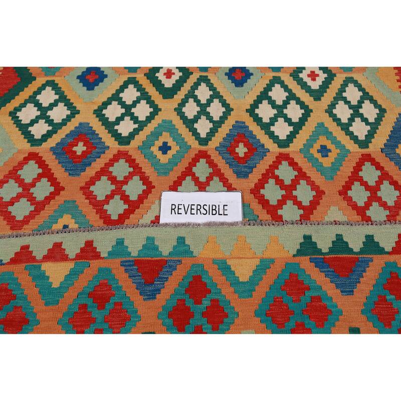 Hand Woven Oriental 100% Wool Carpet Southwestern Geometric Multi-Colored Kilim Area Rug - 8' 3'' X 5' 7''
