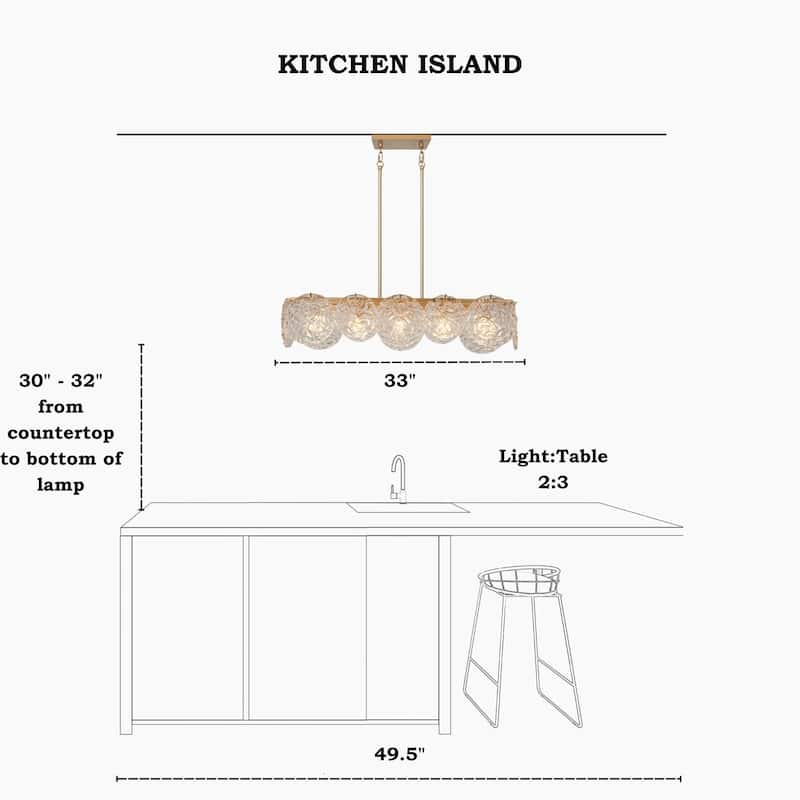Modern Glam 5-Light Gold Chandelier Rectangle Island Light for Kitchen Dining Room - 33" L x 9" W x 7.5" H