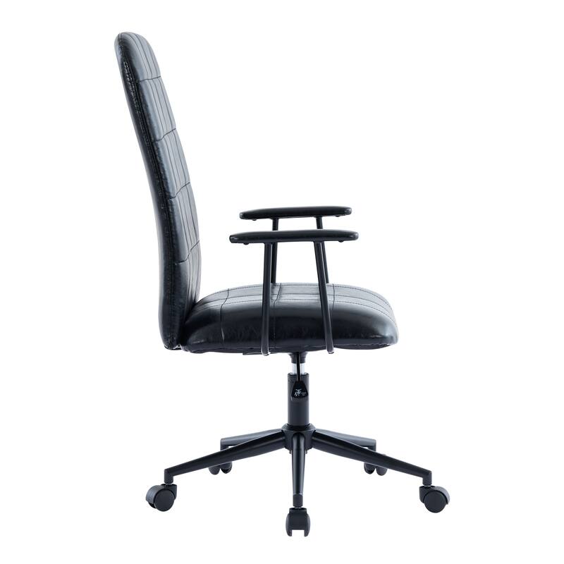 Modern PU Leather High Backrest Office Chair with Armrest, Soft Foam Seating 360-Degree Swivel, for Office, Antique Black