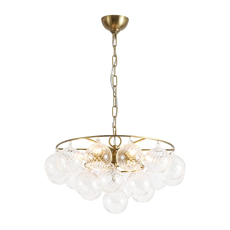 Mid-Century 6-Light Cluster Ribbed Glass Globe Bubble Chandelier