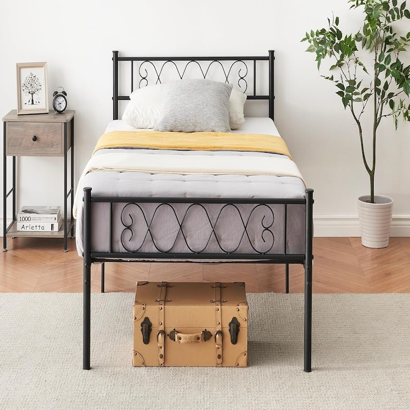 Black Metal Bed Frame with Headboard
