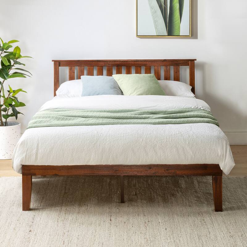 Solid Wood Platform Bed with Paneled Headboard Multiple Colors