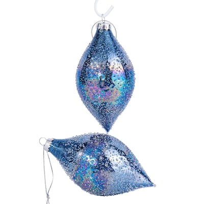 Blue Icicle Glass Christmas Tree Ornament Set of 2 - 2.7 х 5.4"