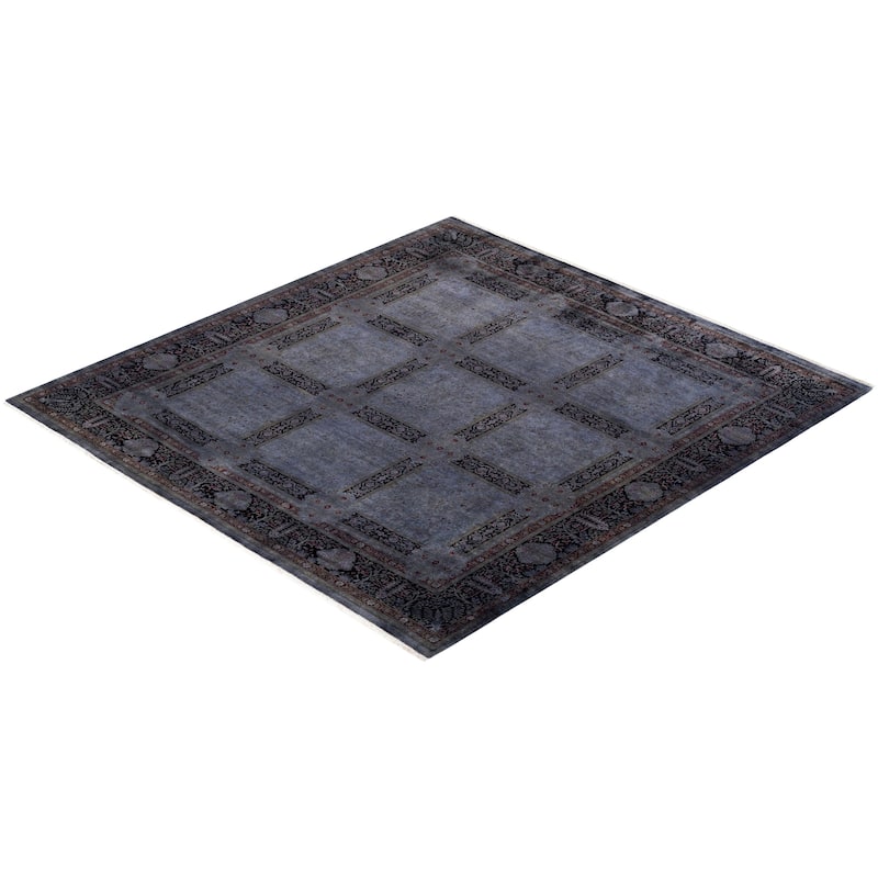 Overton Hand Knotted Wool Vintage Inspired Modern Contemporary Overdyed Gray Square Area Rug - 7' 10" x 8' 5"