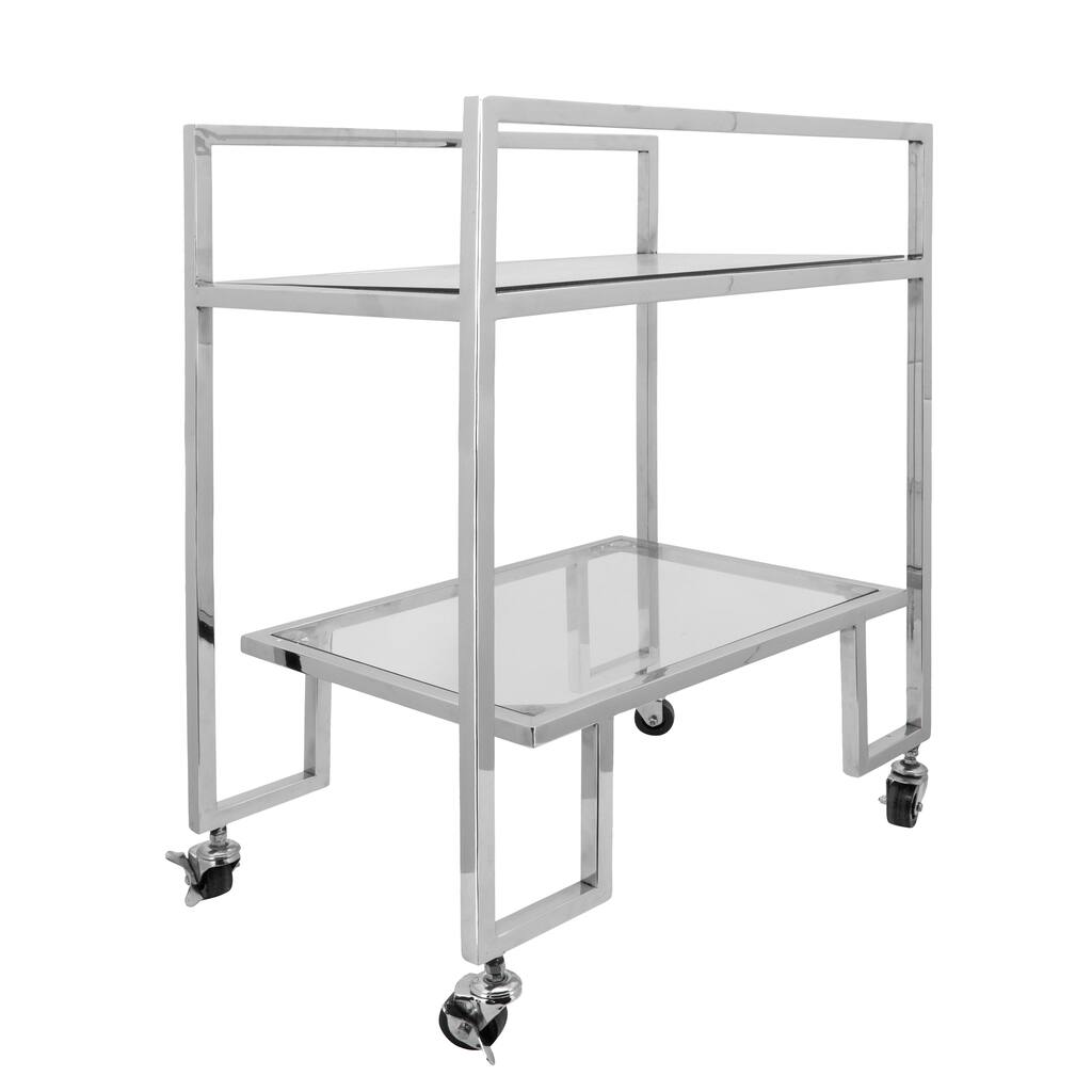 Sagebrook Home Silver Metal and Glass 26x32 Inch 2-Layered Bar Cart - Elevate Your Home Bar with Style & Function.