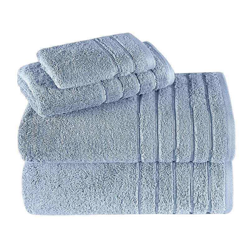 Classic Turkish Towels 4 Piece Cotton Towel Set, Absorbent Hotel & Spa - Blue