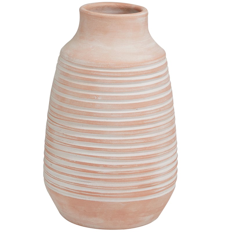Pink Ceramic Whitewashed Ribbed Vase