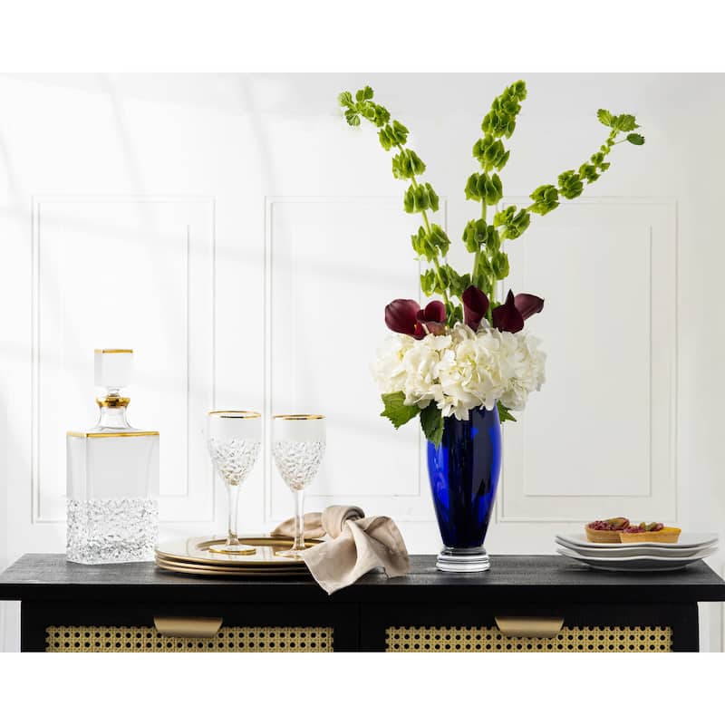 Majestic Gifts Handmade European Glass Cobalt Blue Footed Round Vase