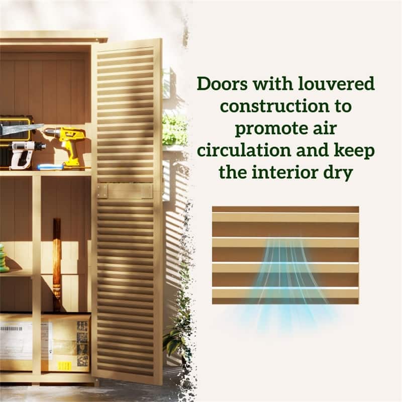 Outdoor Garden Storage Shed with 4 Shelves and Lockable Doors - 34.25" L x 18.25" W x 63" H