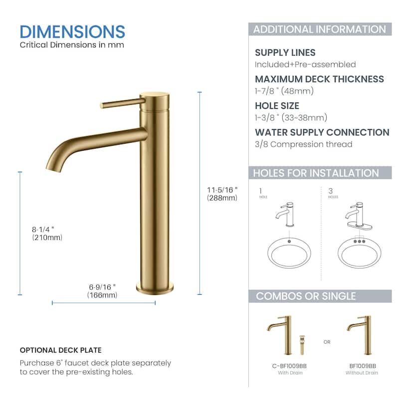 Luxury Solid Brass Single Hole Bathroom Vessel Sink Faucet