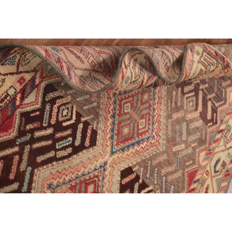 Hamedan Persian Vintage Runner Rug Handmade Brown Wool Carpet - 3'5"x 8'4"