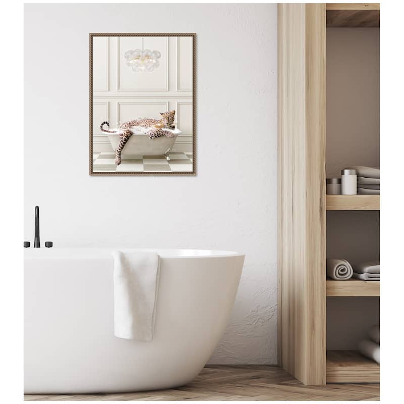 Kate and Laurel Sylvie Cheetah Traditional Chandelier Bath Framed Canvas by Amy Peterson