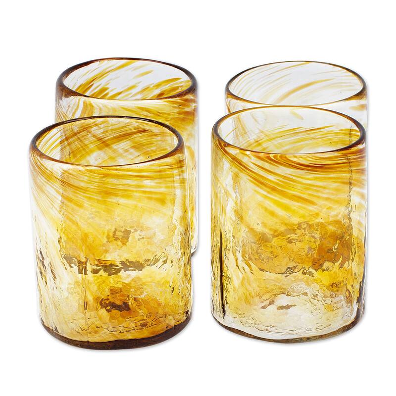 Novica Handmade Garden Relaxation In Amber Blown Recycled Glass Juice Glasses (Set Of 4)
