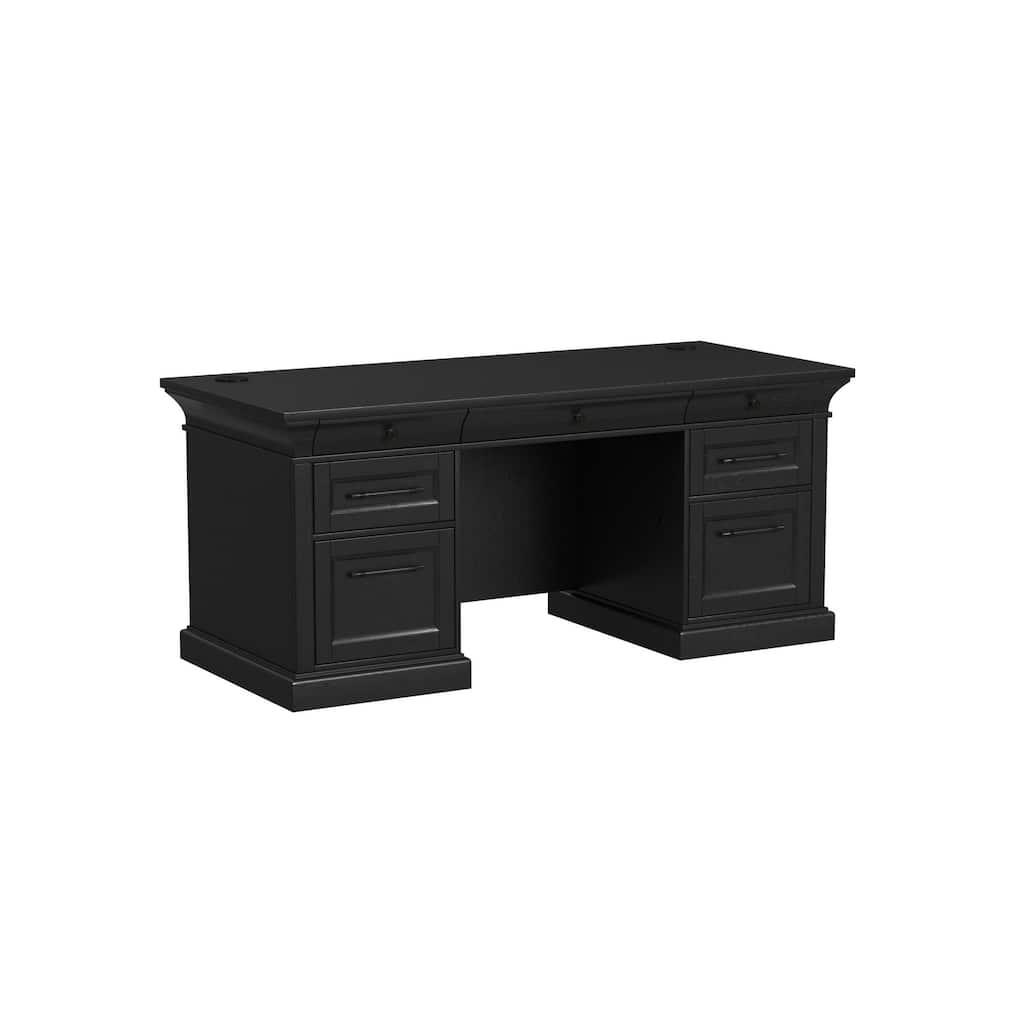Traditional Wood Double Pedestal Desk, Executive Desk, Office Table, Fully Assembled, Black
