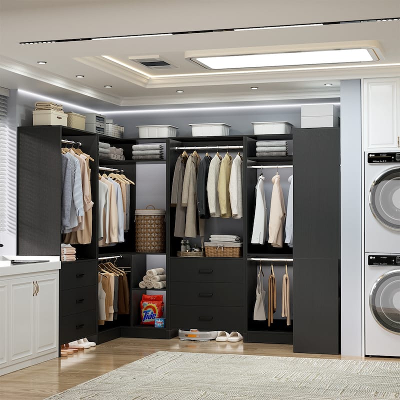 Cimly Set of 4 Closet Organizer with Drawers, U Shaped Freestanding Closet System