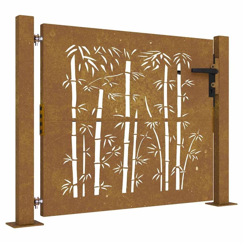 vidaXL Garden Gate Decorative Door Outdoor Fence Corten Steel Bamboo Design
