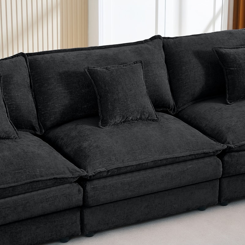Modular Sectional Sofa, 102 Inch L Shaped Couch Set For Living Room, 3-Seater Comfy Cloud Couches With Movable Ottoman