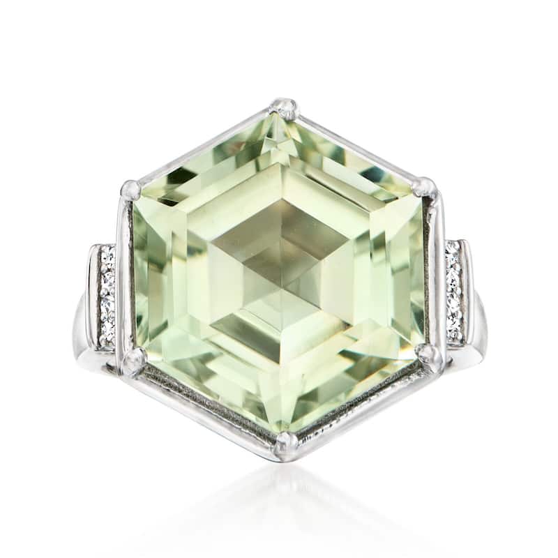 925 Sterling Silver Green Amethyst, White Natural Zircon Ring