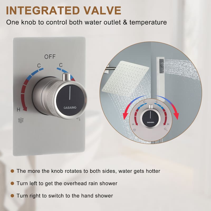 CASAINC Integrated 10 Inch Wall Mouted Shower Head 2 Function with Pressure Balancing Valve CUPC Certified
