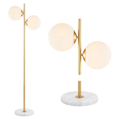 Tyler 60.5" 2-Light Modern Parisian Candlestick Iron LED Floor Lamp, Brass Gold/White by JONATHAN Y - 2 Light