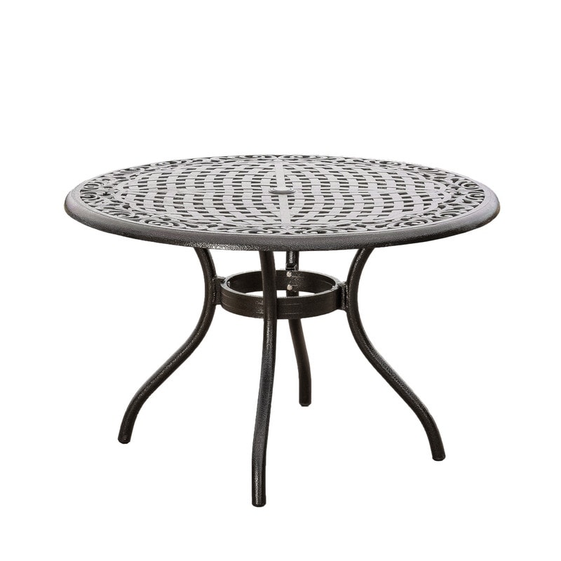 48 inch black iron patio table with umbrella hole PHI VILLA Round w/Umbrella Hole, Metal Table for 4, Metal Woven Wicker/Rattan Mondawe Aluminum Round Outdoor Dining