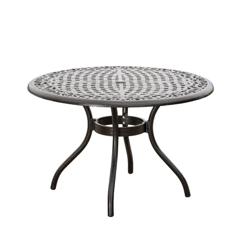48" Round Cast Aluminum Outdoor Dining Table with Umbrella Hole