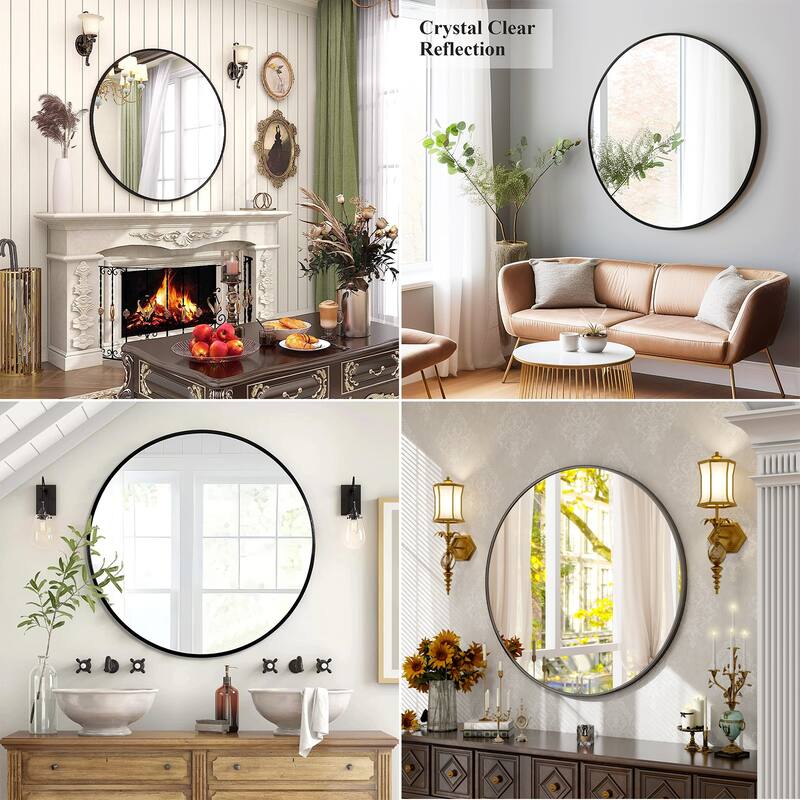 Round Wall Mirror Aluminum Alloy Framed Bathroom Vanity Mirror