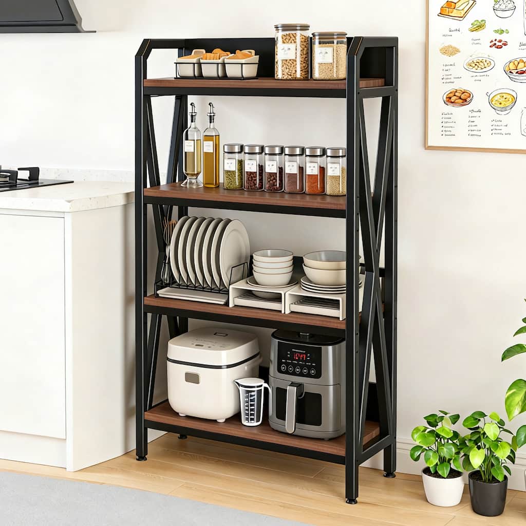 Anmytek 56.30'' Bakers Rack 4 Tier Industrial Farmhouse Shelf Heavy Duty Kitchen Garage Storage 240 LB Capacity