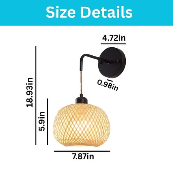 2 Pack wall sconces black wall lighting bamboo, metal wireless wall sconce