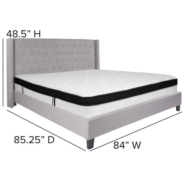 Tufted Upholstered Platform Bed w/ Memory Foam Pocket Spring Mattress