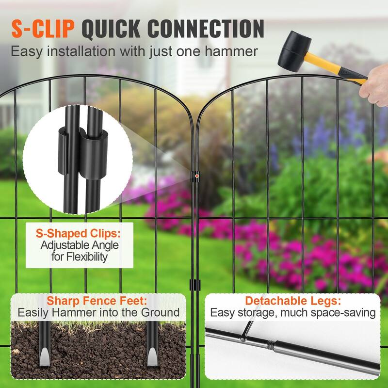 Black Metal Animal Barrier and Decorative Garden Fencing with Spike Space Ideal for Outdoor Use - 24 x 13 inch