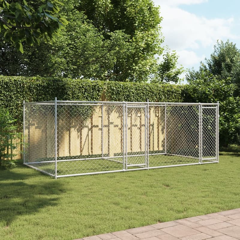 vidaXL Dog Cage Grey Galvanized Steel Durable Dog Cage