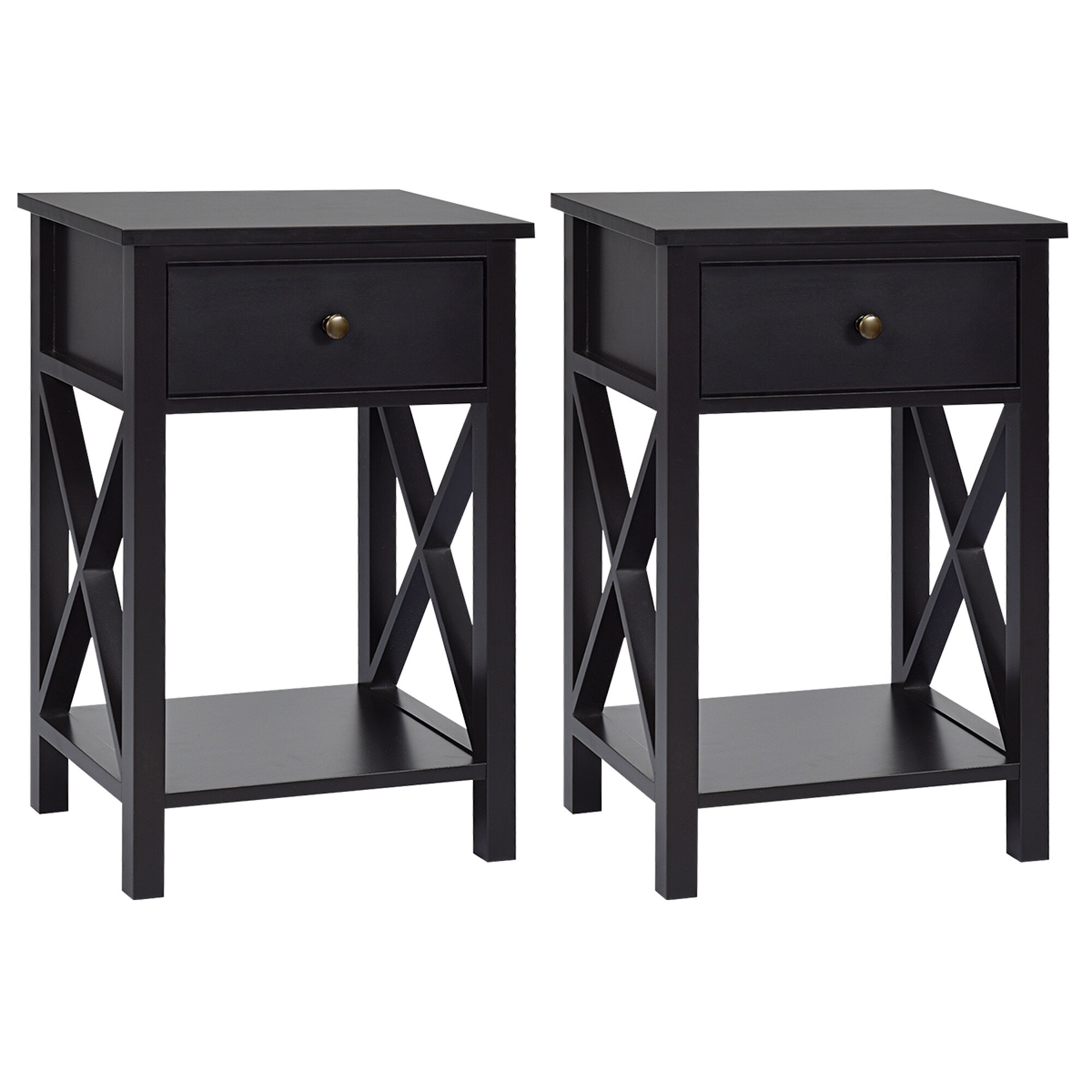 Shop Gymax Set Of 2 Nightstand Sofa Side End Table X Design W Shelf Drawer Overstock 32331573